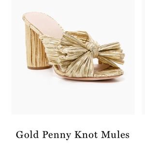 Loeffler Randall Gold Penny Knot Mules